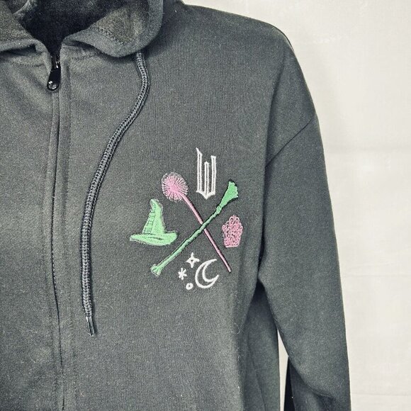 Wicked Movie Hoodie Sweatshirt Womens Sz S Full Zip Embroidery Black NWOT - Picture 3 of 9